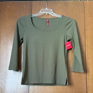 SPANX NWT Sz Sm Midnight Olive Green Ribbed, 3/4 Sleeve Women's Top Ret $98